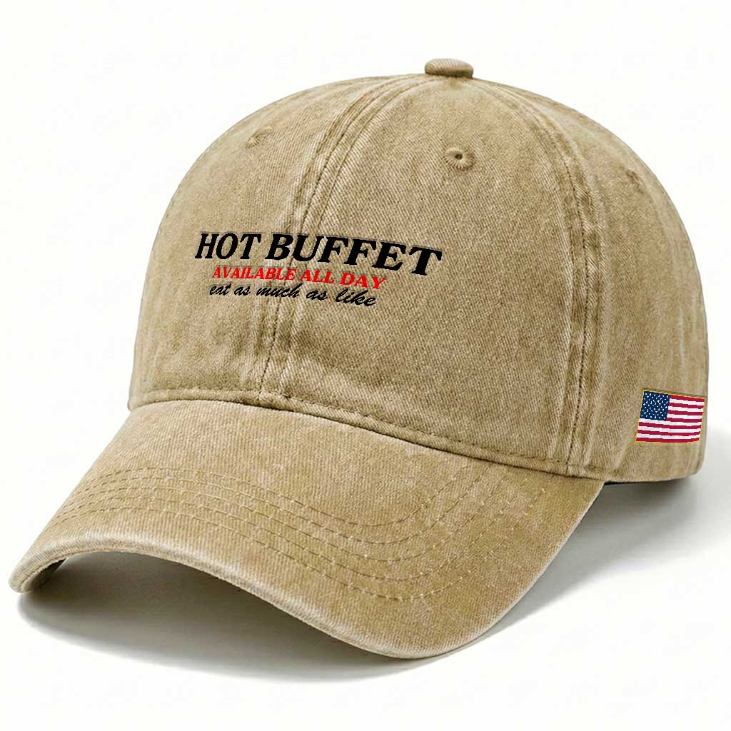 Hot Buffet Available All Day Washed Cotton Baseball Cap Funny Cooking Food