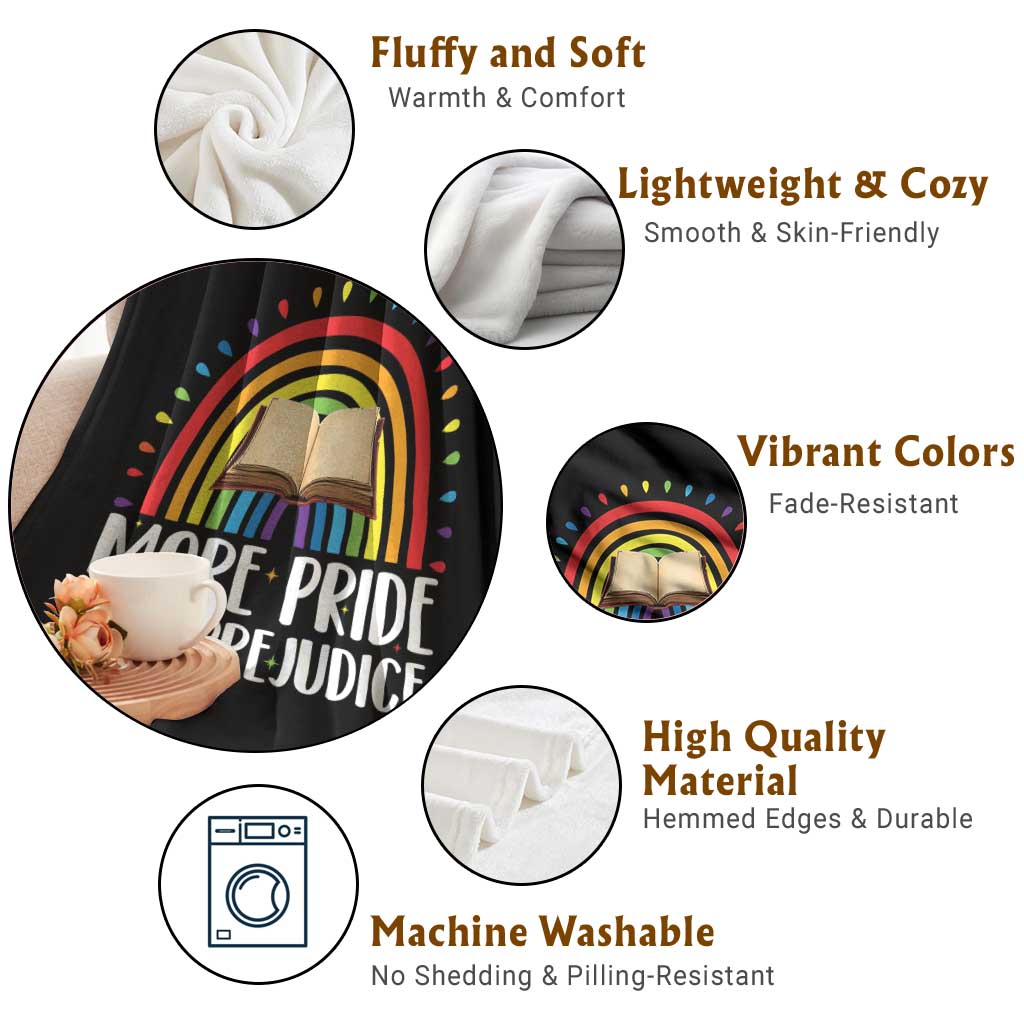 More Pride Less Prejudice Throw Blanket LGBTQ Pride Month Book Lover