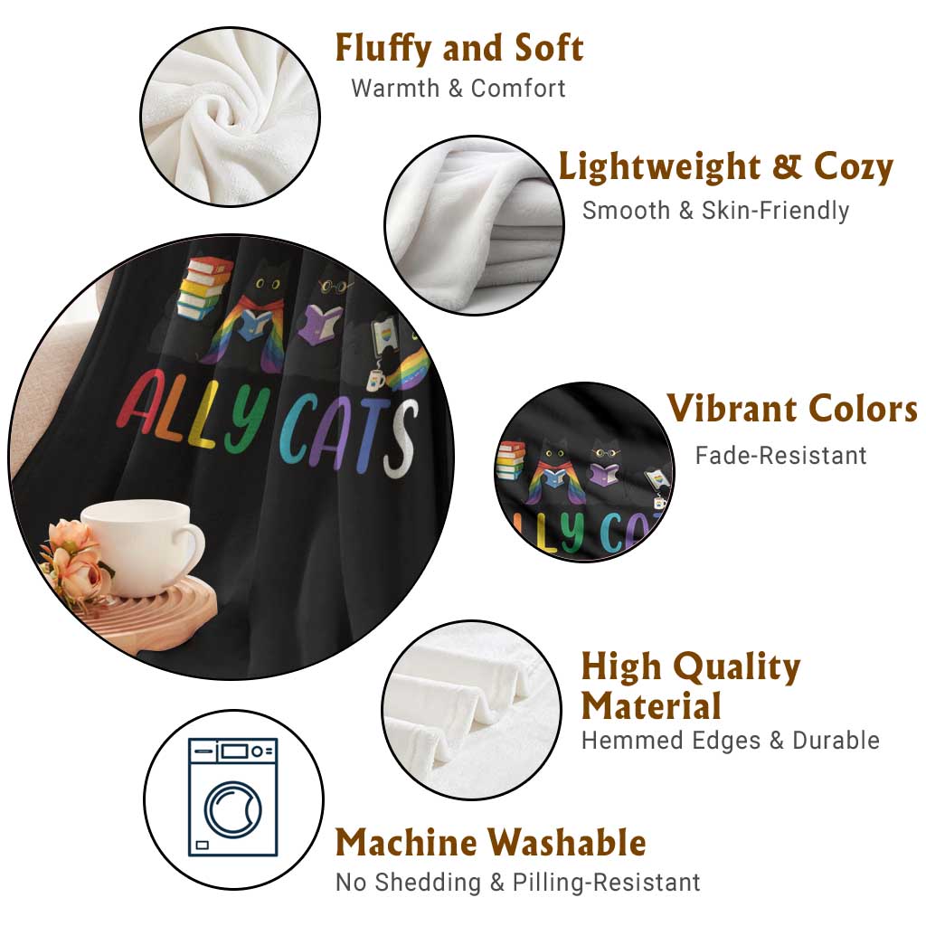 Rainbow Pride Ally Cats Throw Blanket LGBTQ Inclusion Cat Lover Gift
