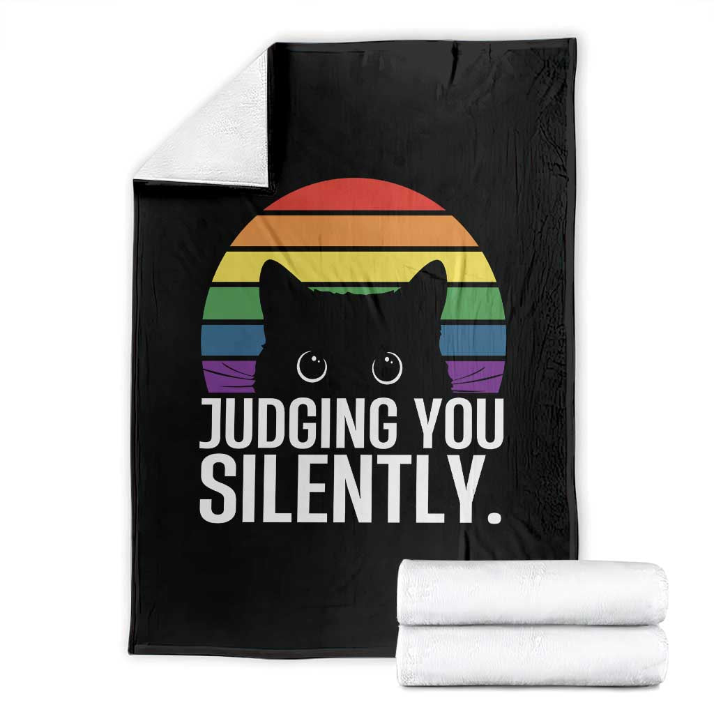 Rainbow Black Cat LGBT Pride Throw Blanket Judging You Silently