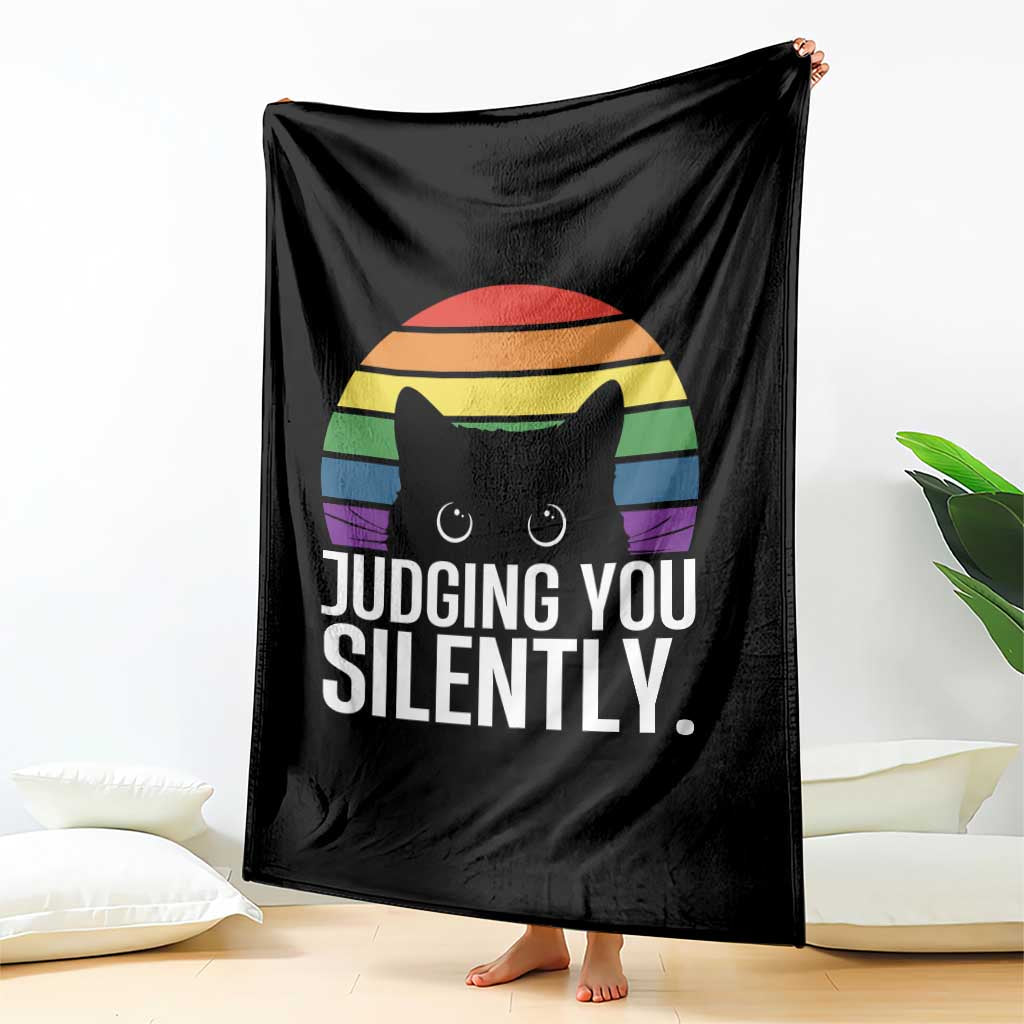 Rainbow Black Cat LGBT Pride Throw Blanket Judging You Silently