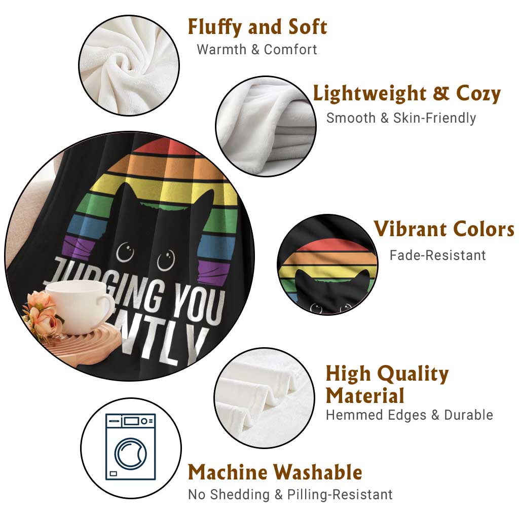 Rainbow Black Cat LGBT Pride Throw Blanket Judging You Silently