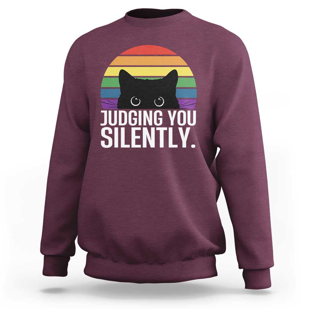 Rainbow Black Cat LGBT Pride Sweatshirt Judging You Silently