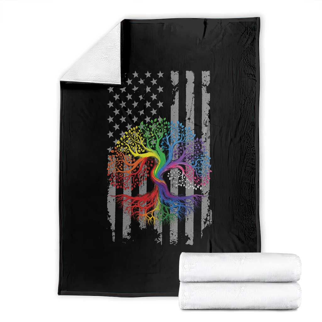 Tree of Life Rainbow LGBTQ Pride Throw Blanket American Flag Gift