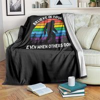 Retro Rainbow Bigfoot Throw Blanket Believe In Yourself Even When Others Don't