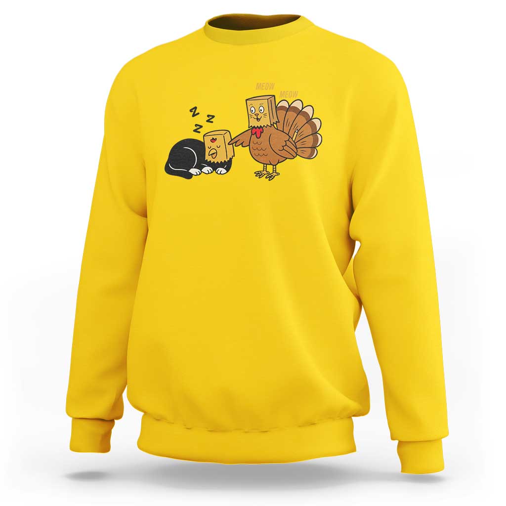 Funny Thanksgiving Sweatshirt Turkey Fake Cat Meow - Wonder Print Shop