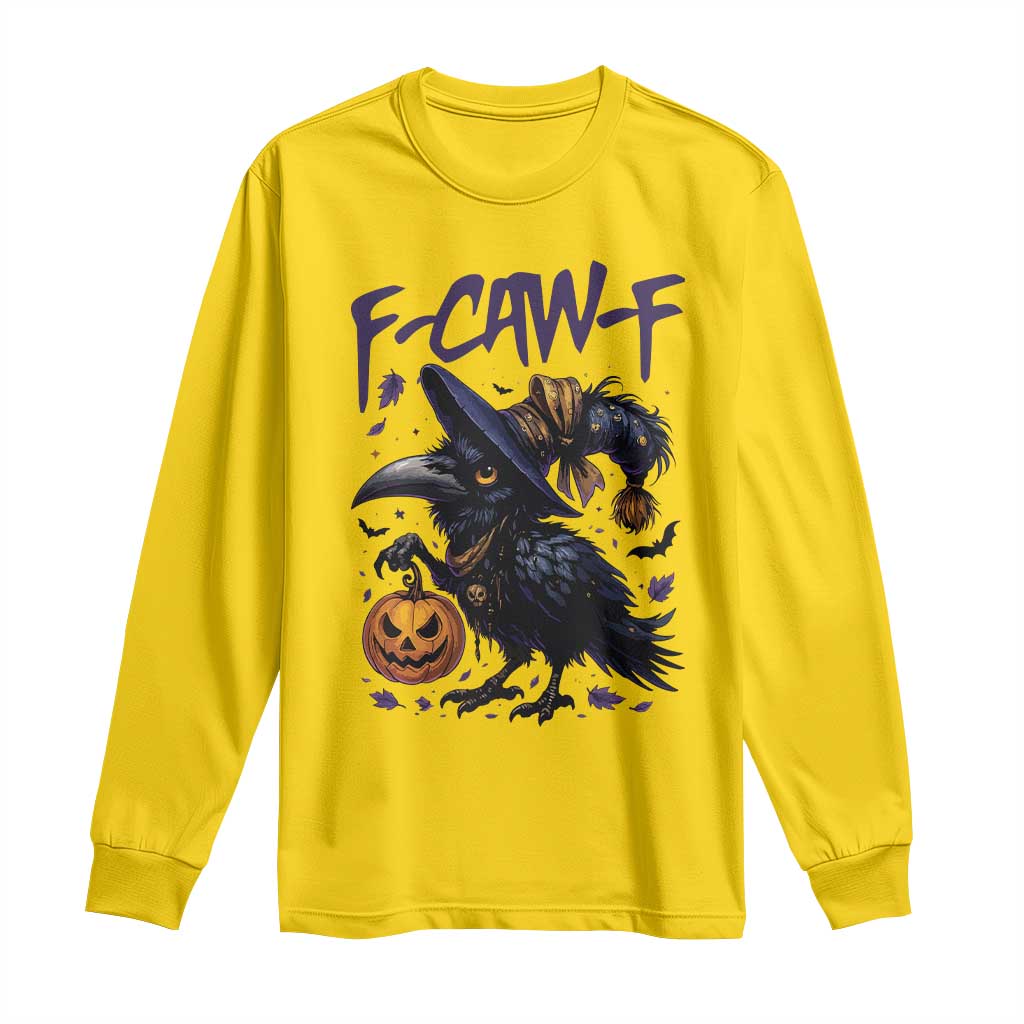 F Caw F Black Crow Halloween Meme Long Sleeve Shirt - Wonder Print Shop