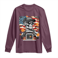 Patriotic Trucker Skeleton American Flag Long Sleeve Shirt - Wonder Print Shop