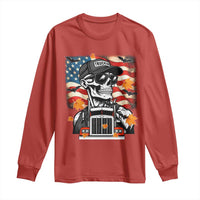 Patriotic Trucker Skeleton American Flag Long Sleeve Shirt - Wonder Print Shop