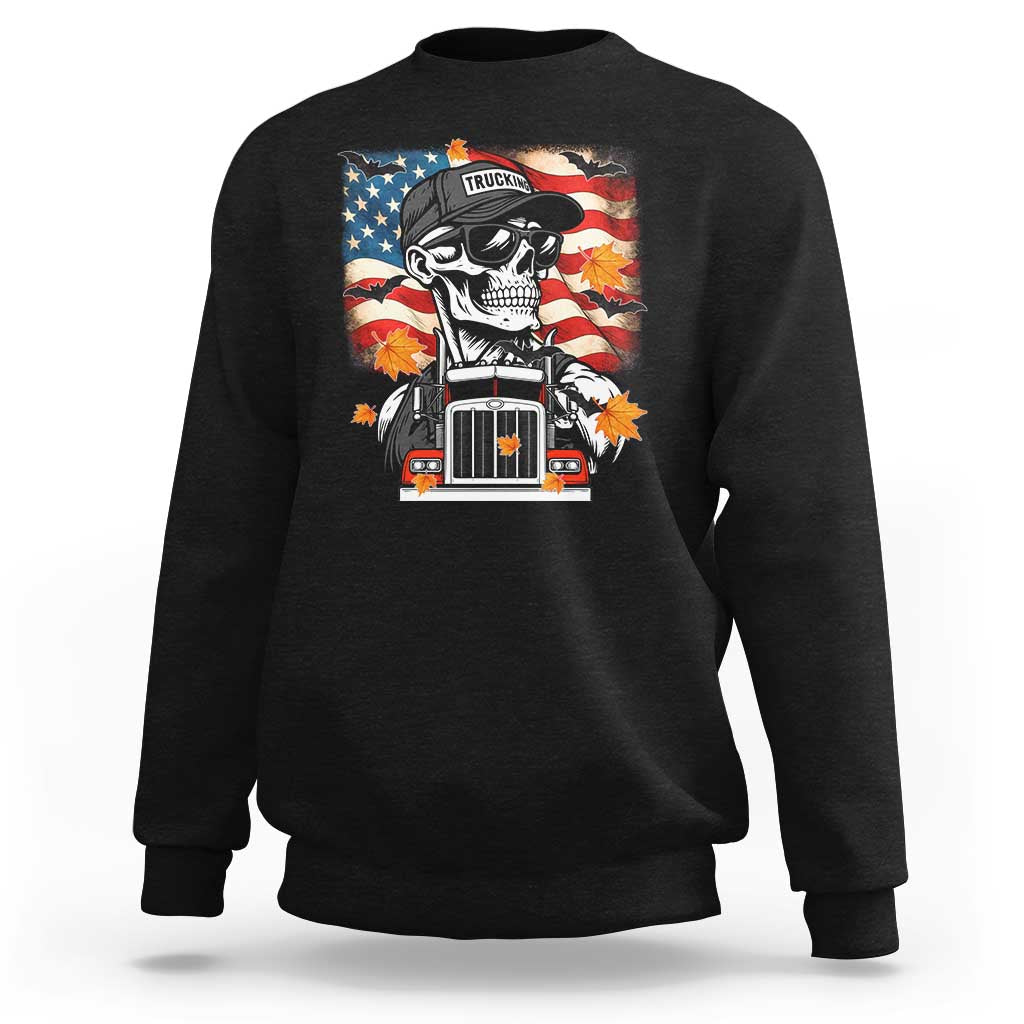 Patriotic Trucker Skeleton American Flag Sweatshirt - Wonder Print Shop