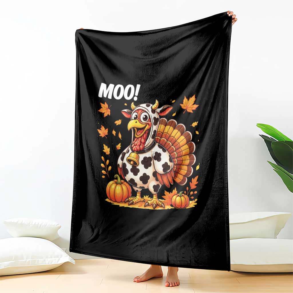 Funny Thanksgiving Throw Blanket Turkey Moo - Wonder Print Shop
