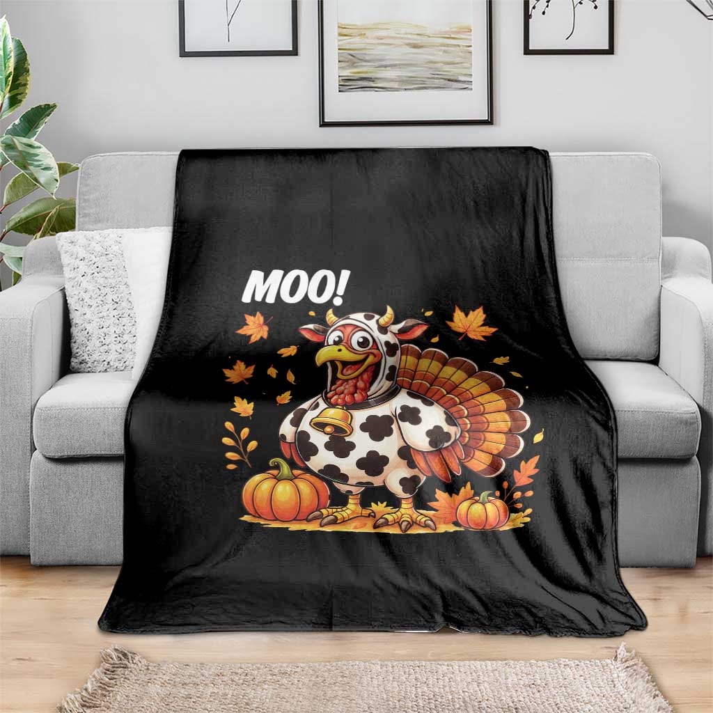 Funny Thanksgiving Throw Blanket Turkey Moo - Wonder Print Shop