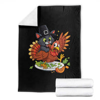 Funny Thanksgiving Cat Pilgrim Eat Turkey Throw Blanket - Wonder Print Shop