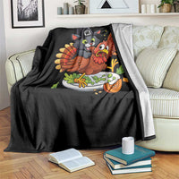 Funny Thanksgiving Cat Pilgrim Eat Turkey Throw Blanket - Wonder Print Shop