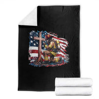 Fireman American Flag Throw Blanket Firefighter Christian Cross Bible - Wonder Print Shop