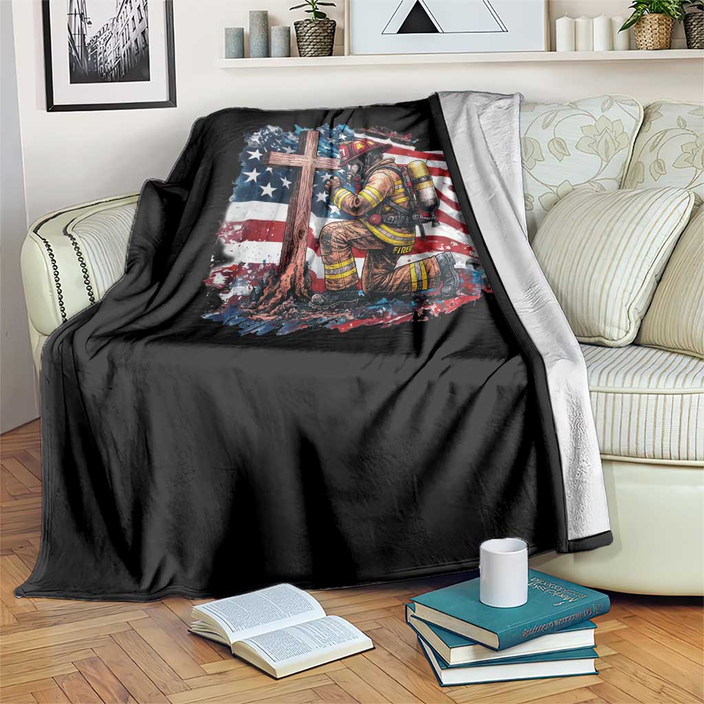 Fireman American Flag Throw Blanket Firefighter Christian Cross Bible - Wonder Print Shop