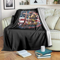 Fireman American Flag Throw Blanket Firefighter Christian Cross Bible - Wonder Print Shop