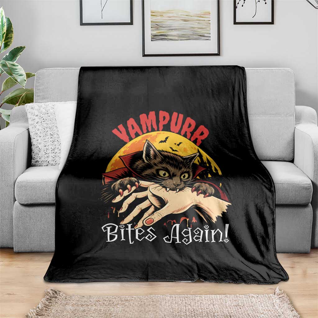 Vampurr Bites Again Throw Blanket Funny Vampire Cat Halloween Horror