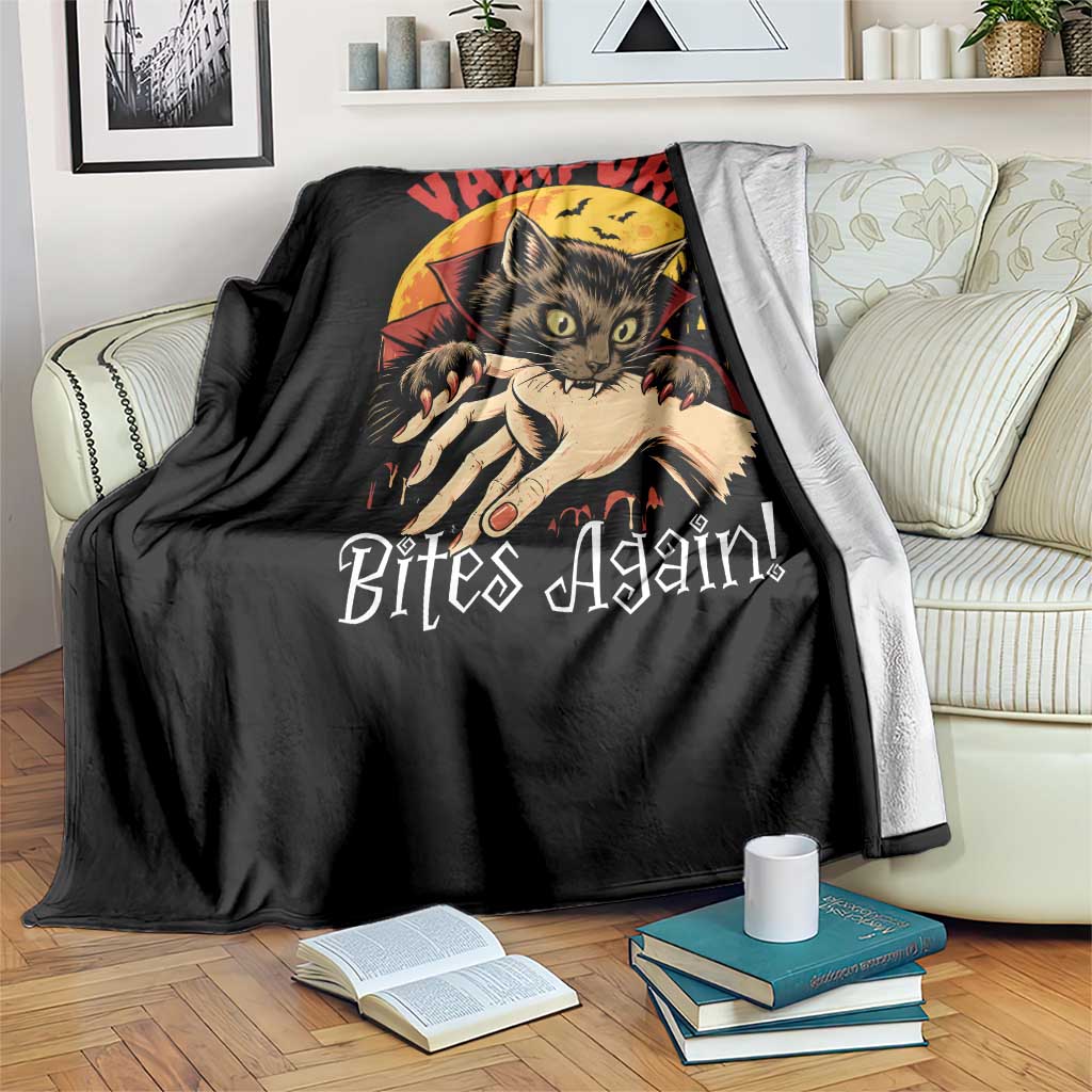 Vampurr Bites Again Throw Blanket Funny Vampire Cat Halloween Horror
