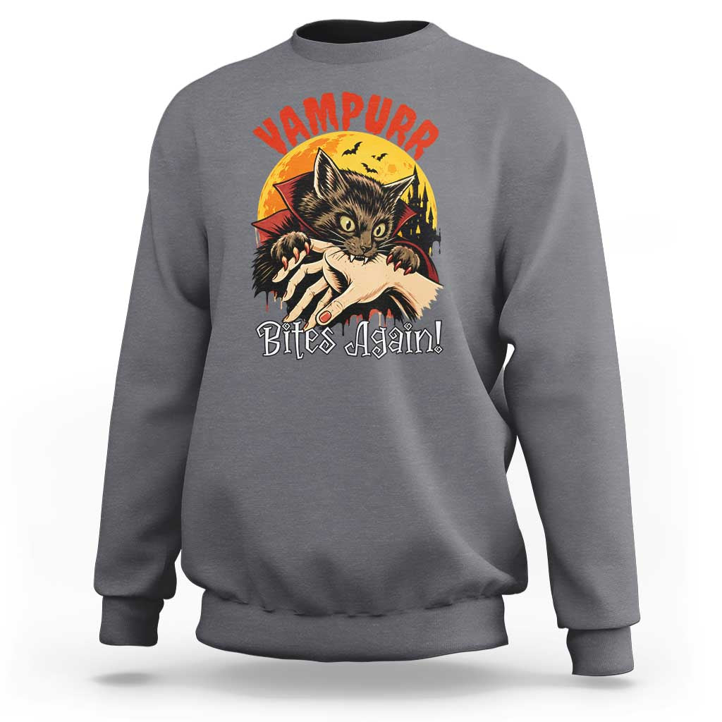 Vampurr Bites Again Sweatshirt Funny Vampire Cat Halloween Horror