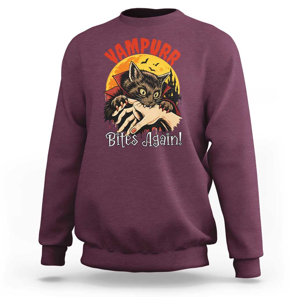 Vampurr Bites Again Sweatshirt Funny Vampire Cat Halloween Horror