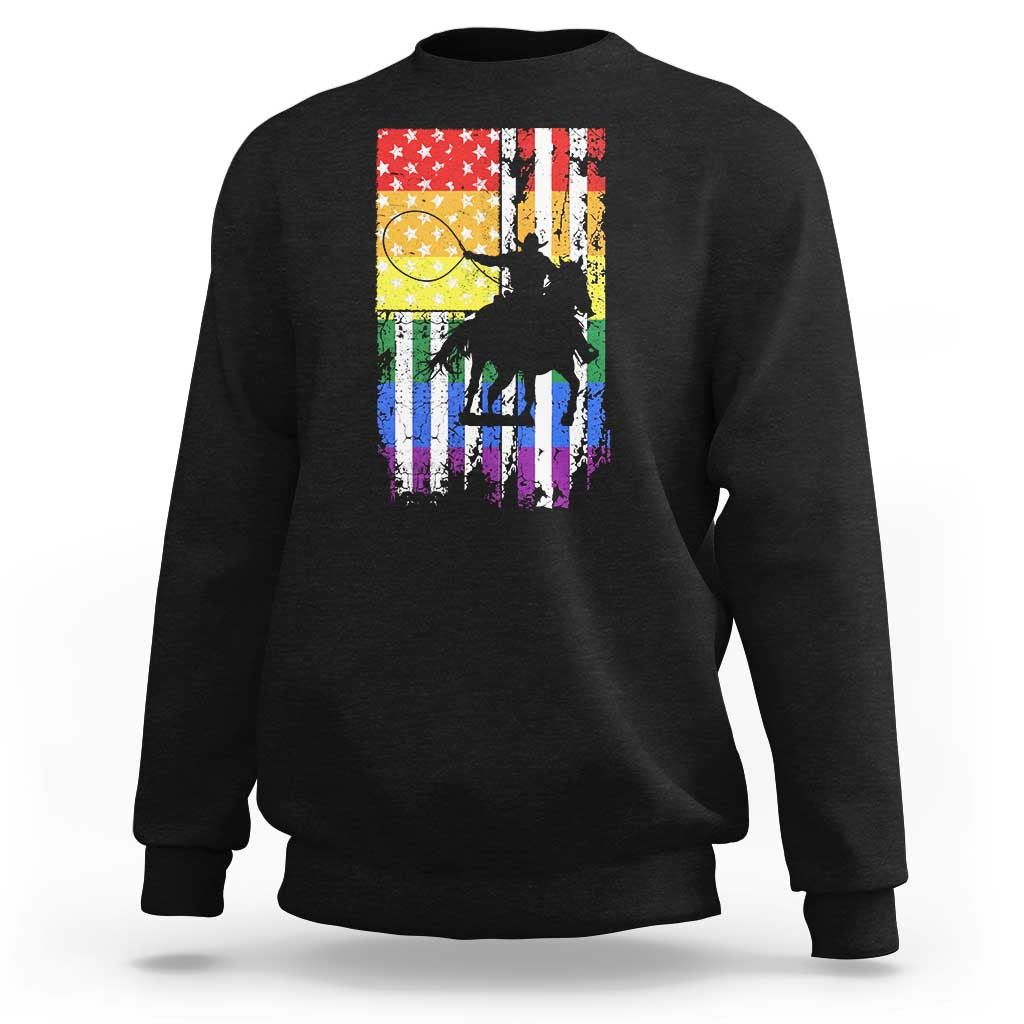 Rodeo Gay Cowboy Western LGBTQ Rainbow Flag Sweatshirt