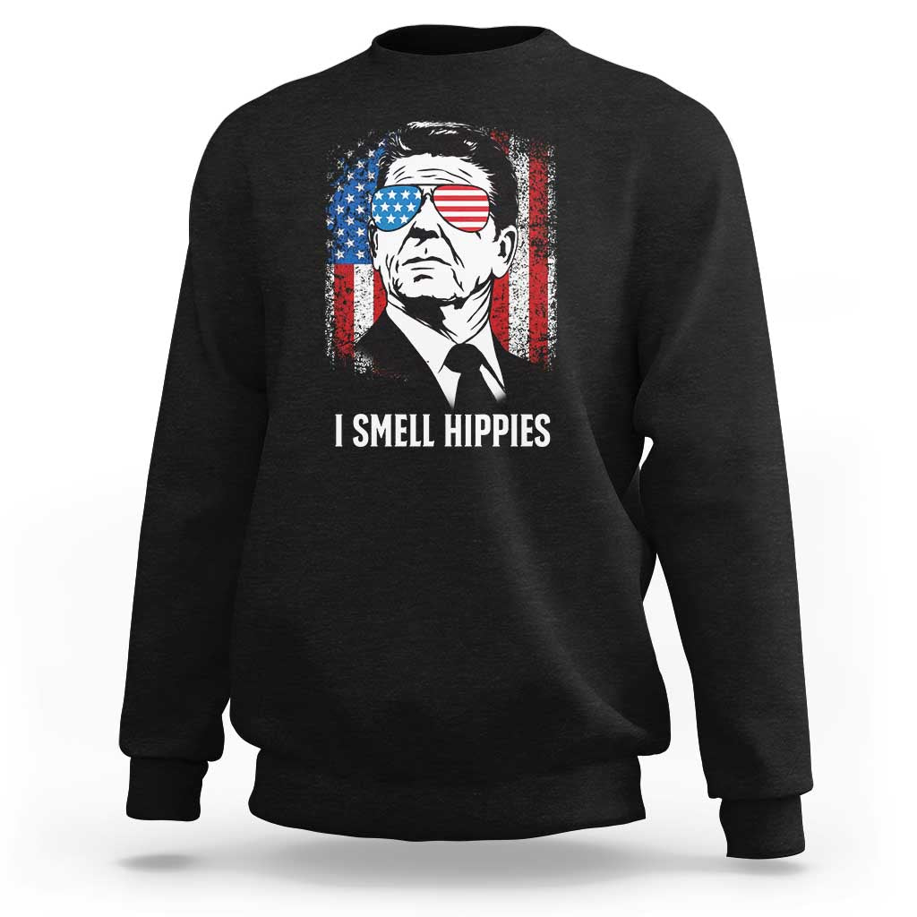 Ronald Reagan 4th of July America Flag Sweatshirt I Smell Hippies