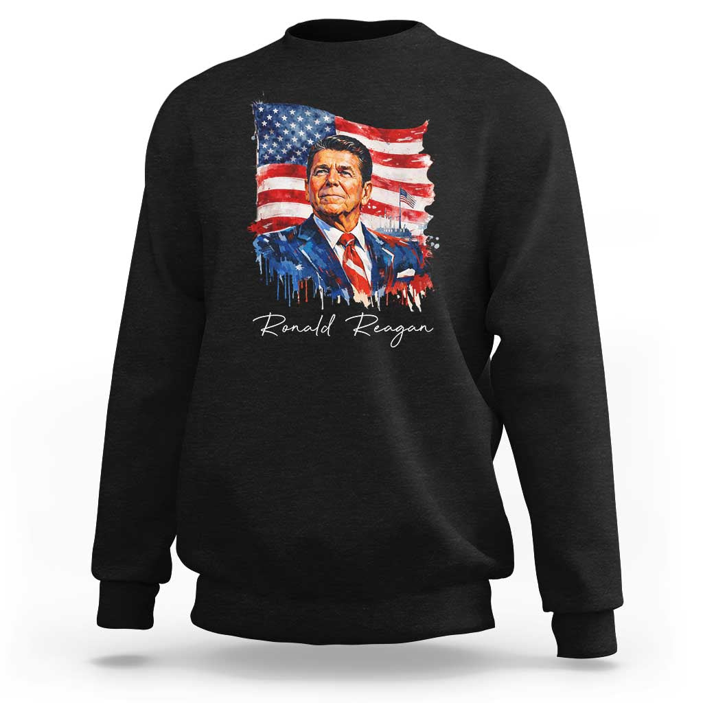 Ronald Regan Patriotic American Flag President Sweatshirt