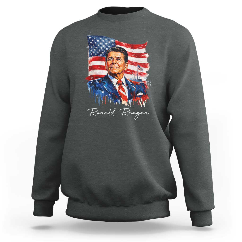 Ronald Regan Patriotic American Flag President Sweatshirt