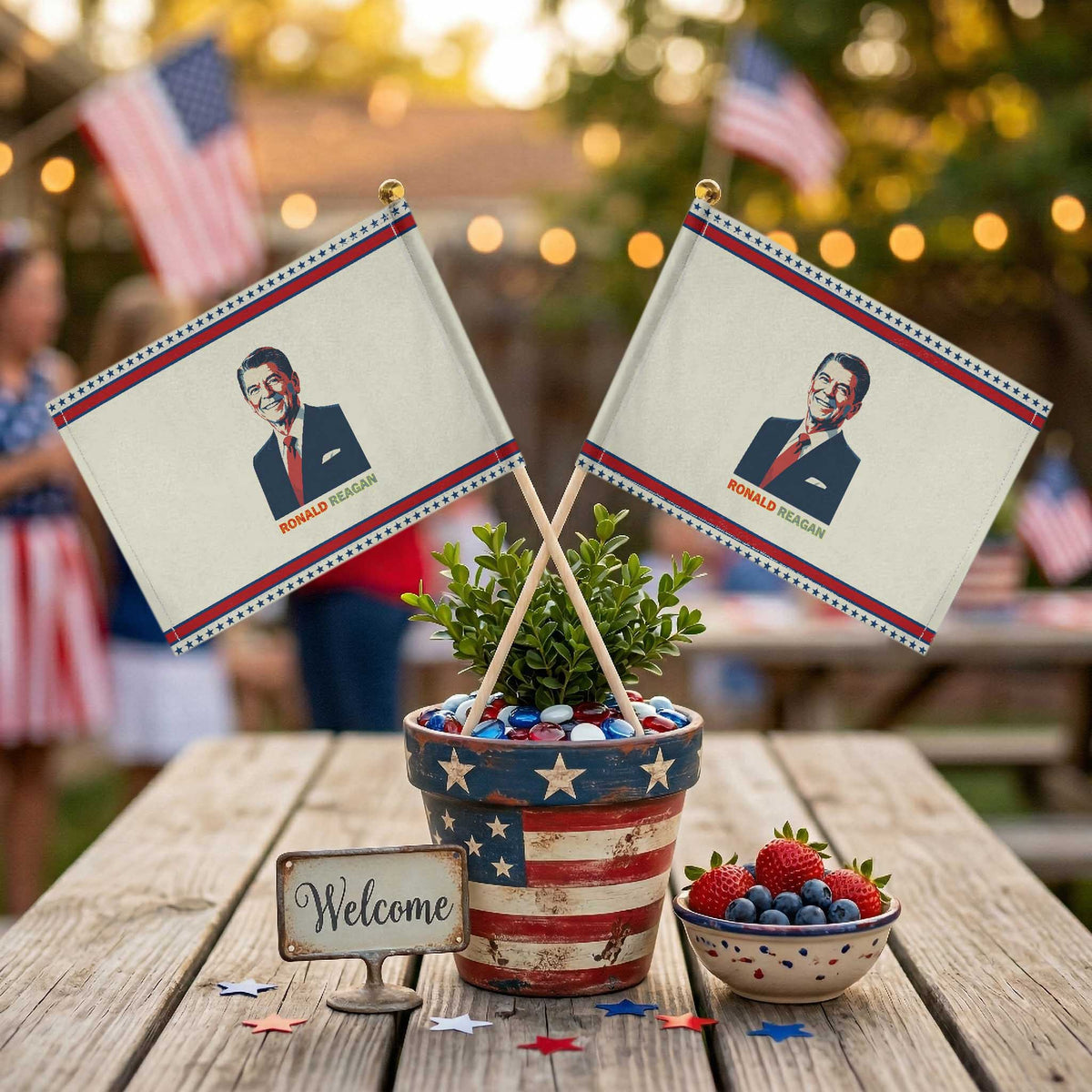 Ronald Reagan Patriotic Handheld Flag American Flag US President