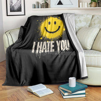 I Hate You Smile Face Throw Blanket Funny Sarcastic Meme