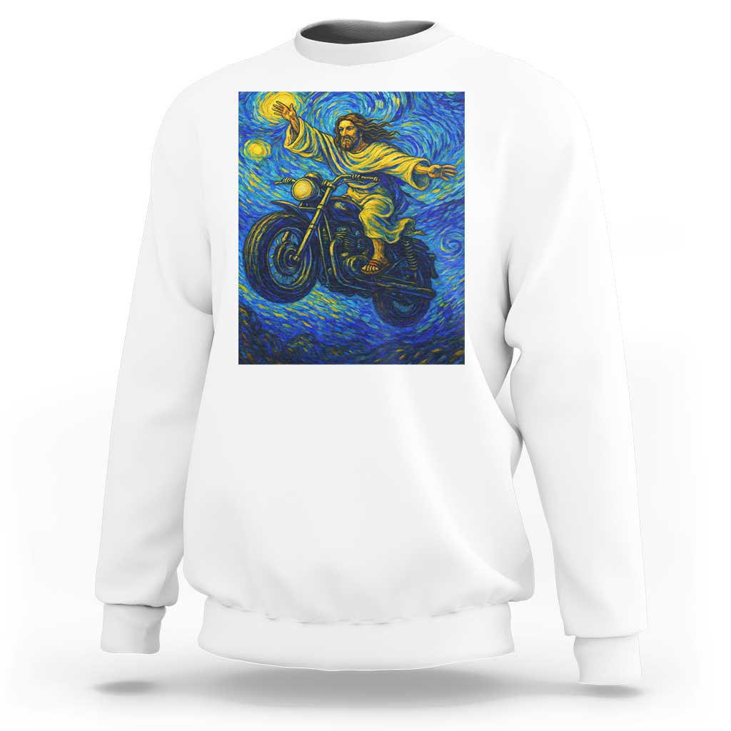 Funny Jesus Christian Motorcycle Sweatshirt Starry Night Van Gogh Biker - Wonder Print Shop