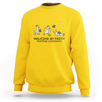 Funny Christian Goose Christmas Sweatshirt Walking By Faith Tripping Constantly - Wonder Print Shop