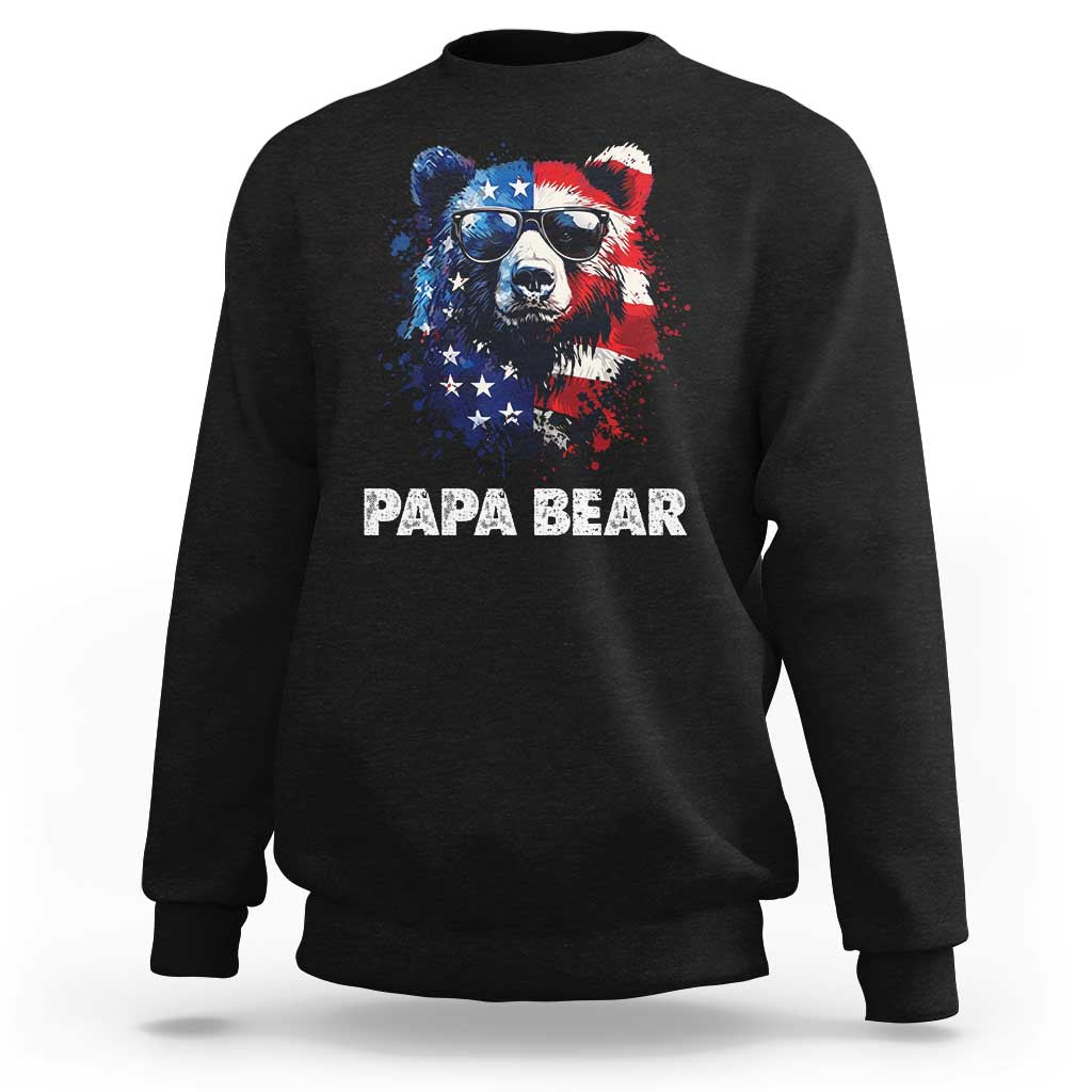Papa Bear Father's Day Sweatshirt Patriotic American Flag 4th Of July
