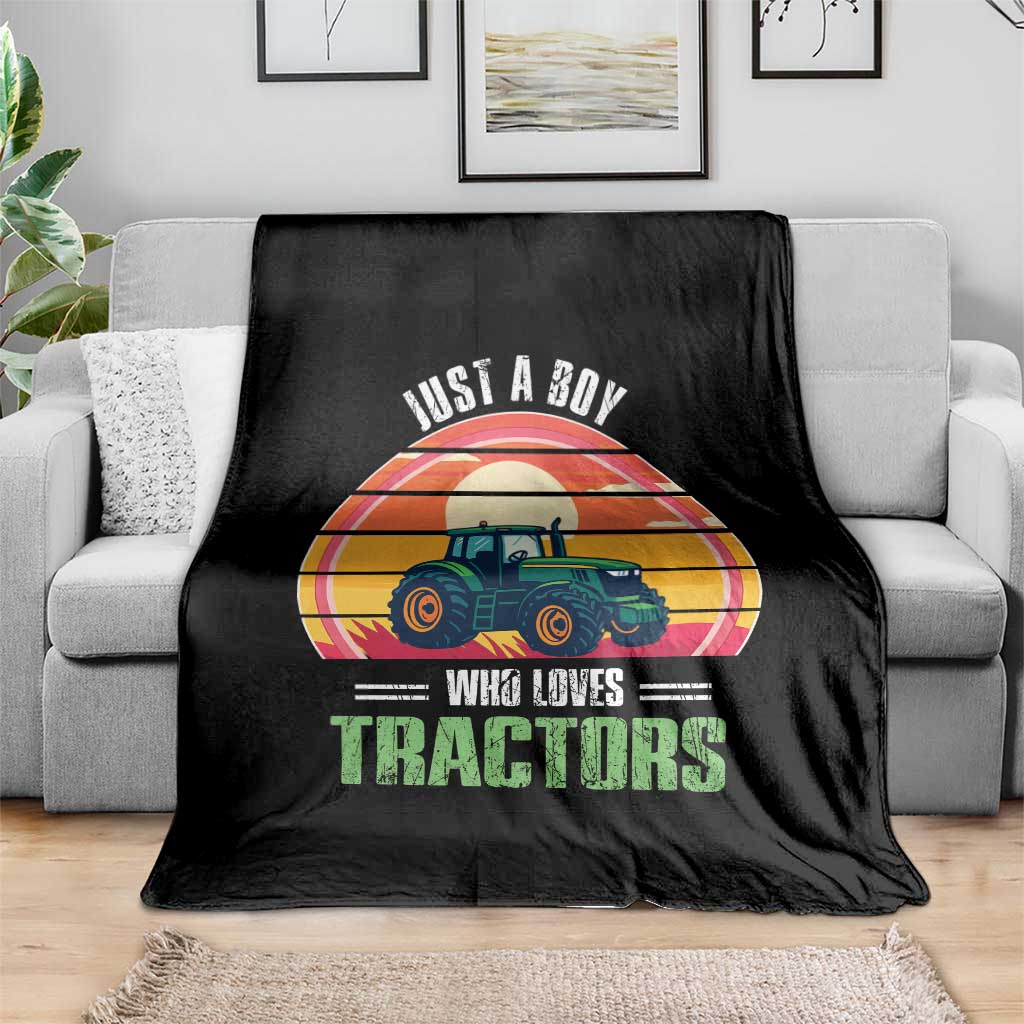 Funny Farmer Throw Blanket Just A Boy Who Loves Tractors - Wonder Print Shop