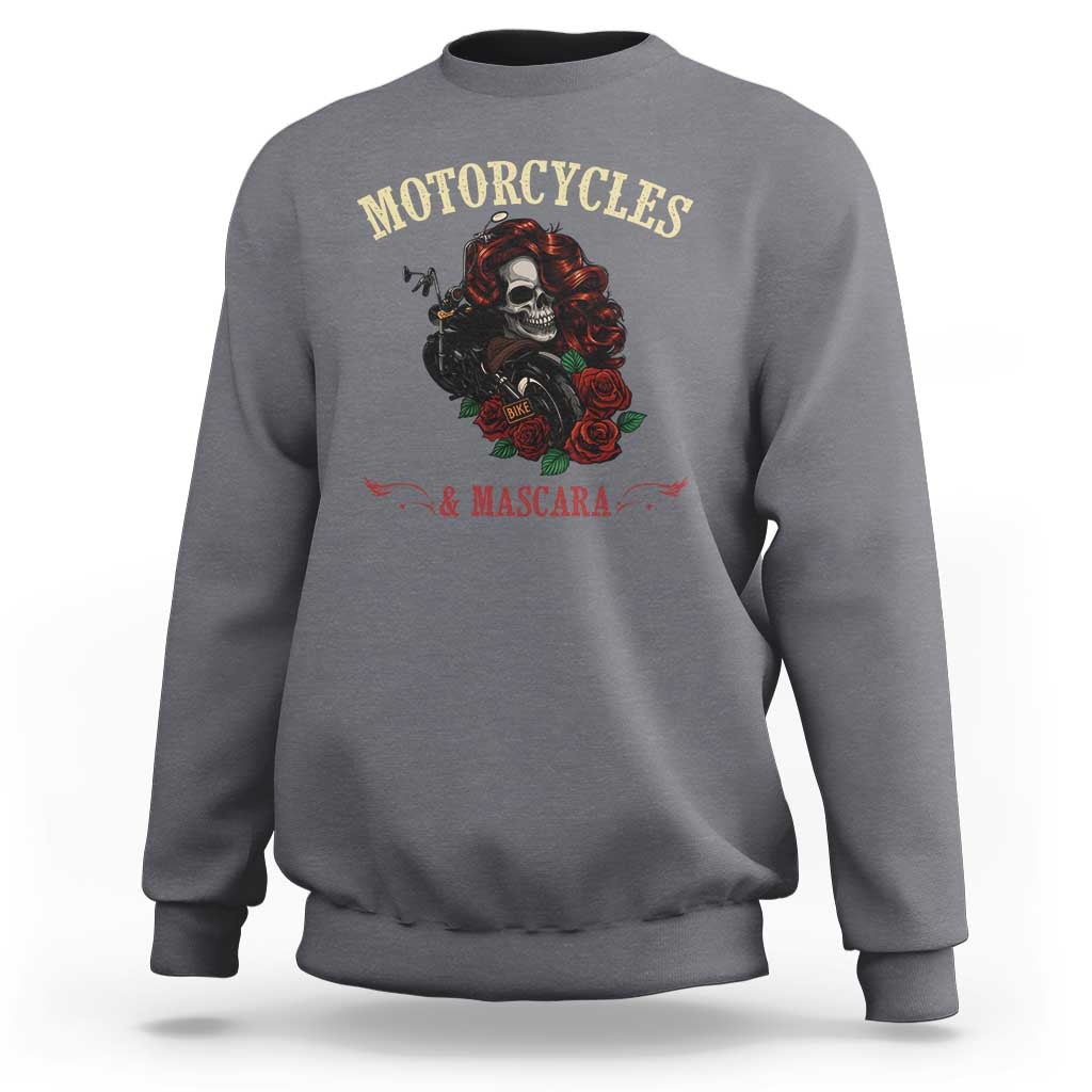 Skeleton Motorcycle Biker Sweatshirt Motorcycles And Mascara Roses - Wonder Print Shop