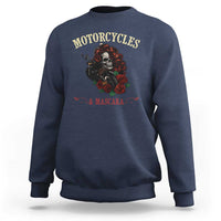 Skeleton Motorcycle Biker Sweatshirt Motorcycles And Mascara Roses - Wonder Print Shop