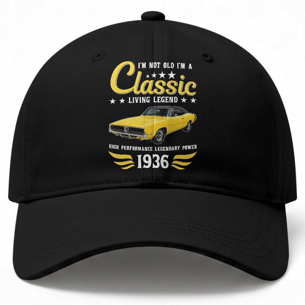 90th Birthday Classic Car For Legends Born In 1936 Baseball Cap I'm Not Old I'm Classic Vintage High Performance American Muscle Car