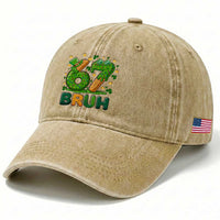 67 St Patricks Day Washed Cotton Baseball Cap Funny Six Seven Bruh Meme