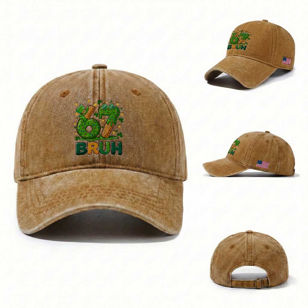 67 St Patricks Day Washed Cotton Baseball Cap Funny Six Seven Bruh Meme