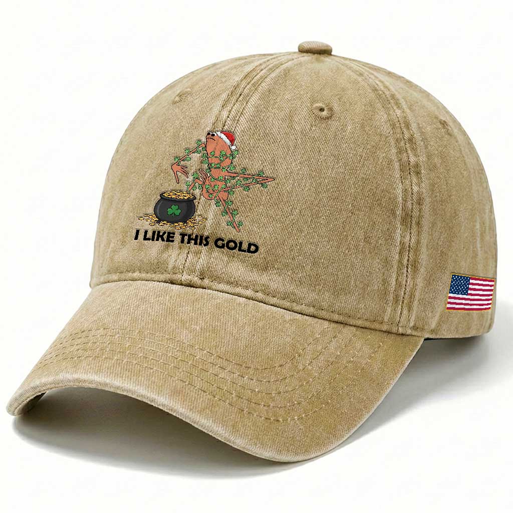 Marcus The Worm St Patricks Day Washed Cotton Baseball Cap I Like This Gold