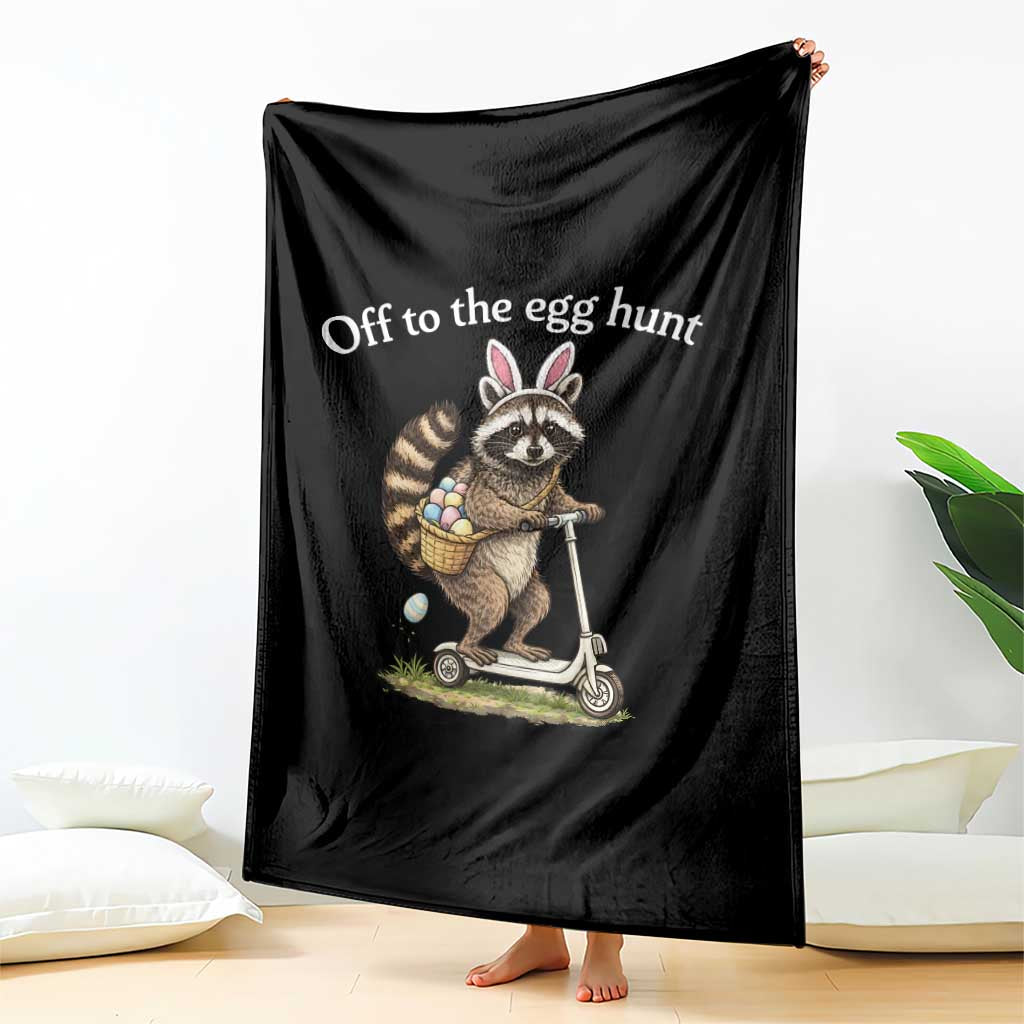 Off To The Egg Hunt Throw Blanket Funny Easter Raccoon