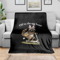 Off To The Egg Hunt Throw Blanket Funny Easter Raccoon