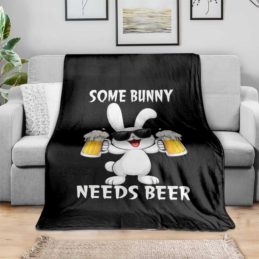 Funny Easter Bunny Drinking Beer Throw Blanket Some Bunny Needs Beer
