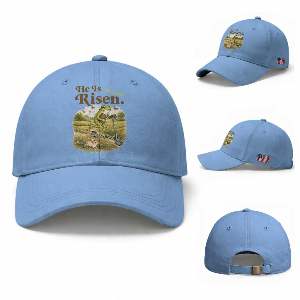 He Is Risen Hop On Baseball Cap Christian Easter Frog