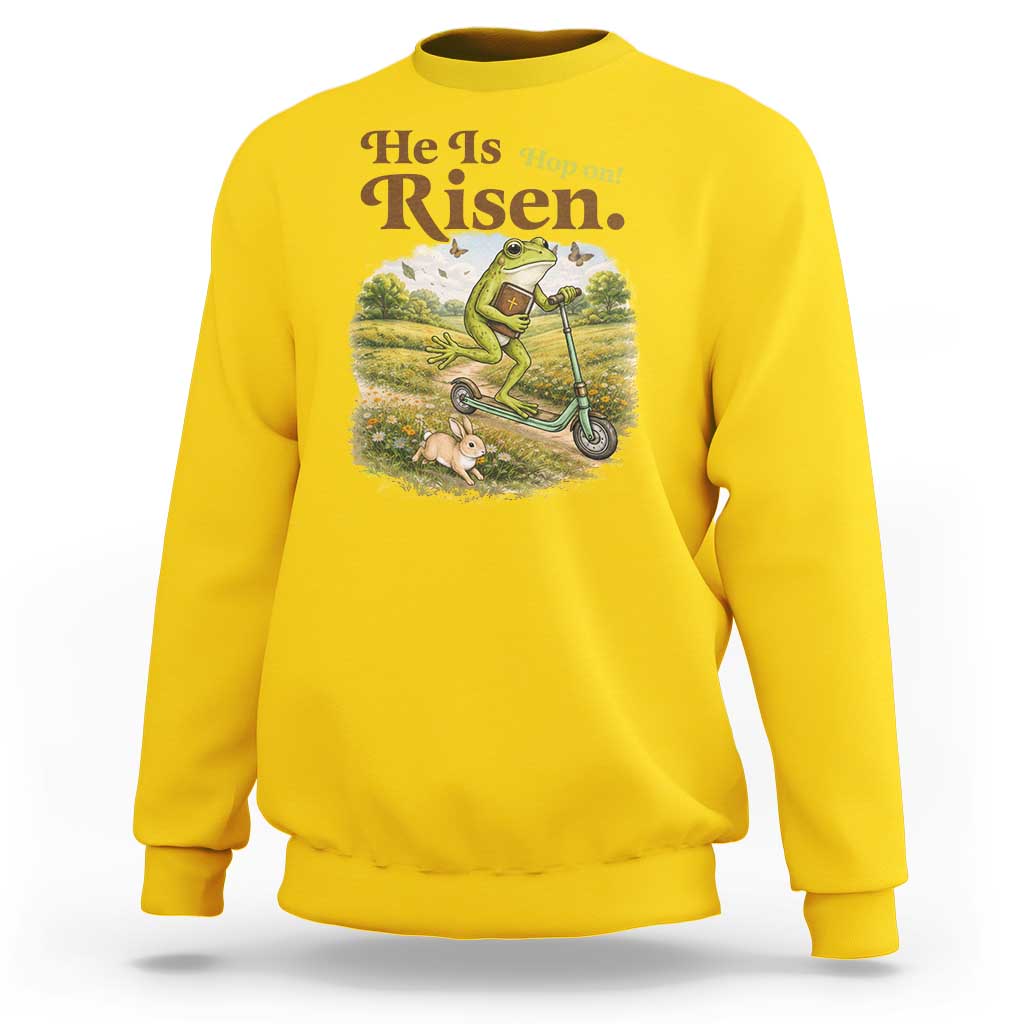 He Is Risen Hop On Sweatshirt Christian Easter Frog