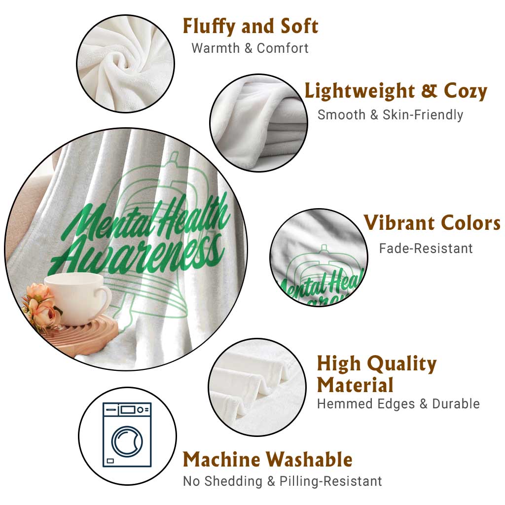 Mental Health Matters Awareness Throw Blanket Support Squad Green Ribbon