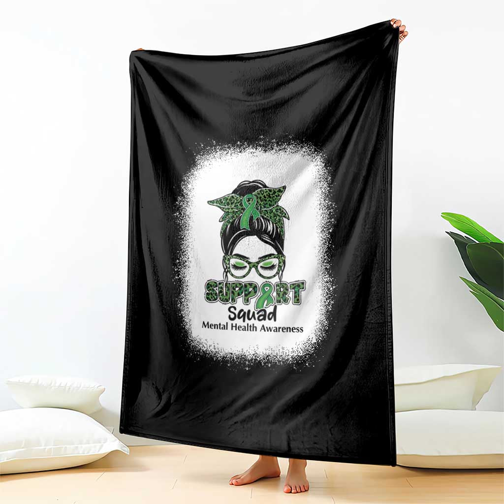 Mental Health Awarenes Throw Blanket Messy Bun Green Ribbon Support