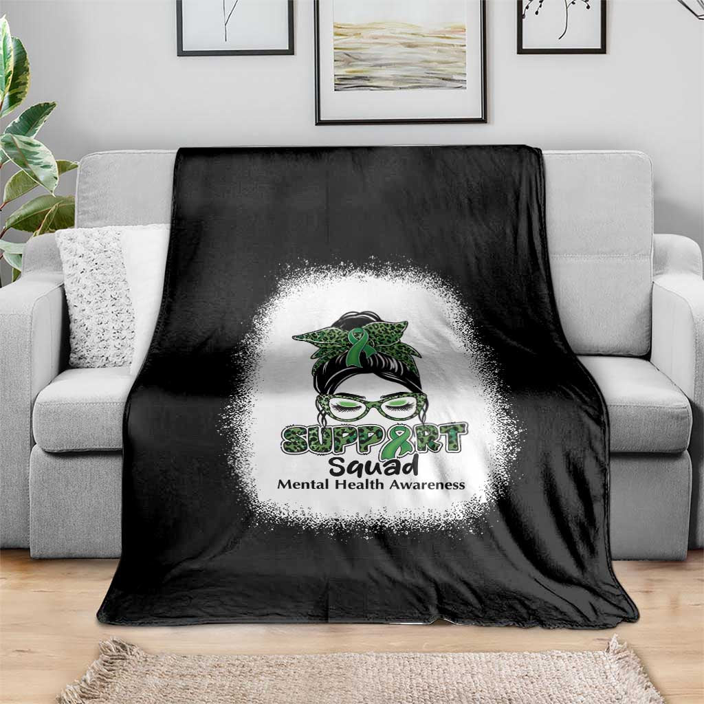 Mental Health Awarenes Throw Blanket Messy Bun Green Ribbon Support