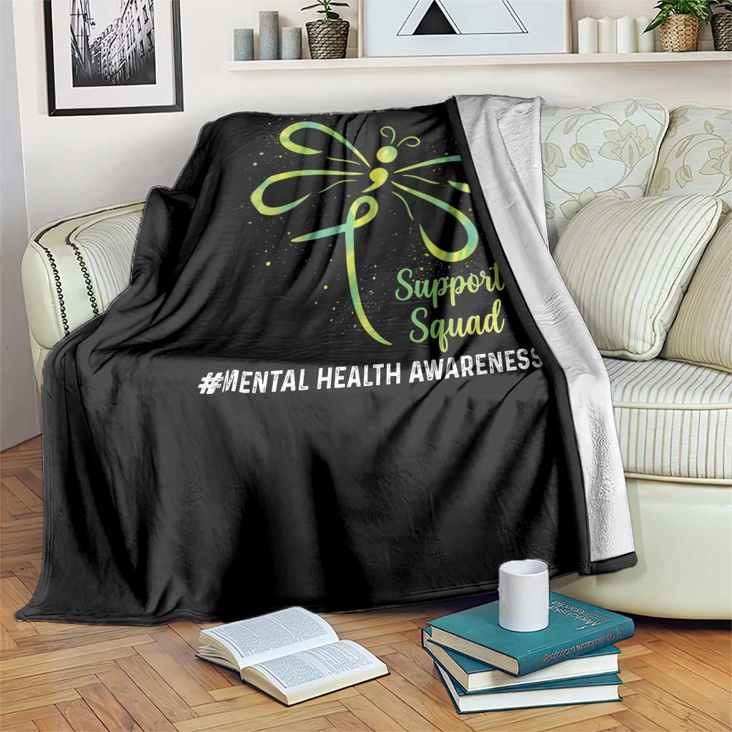 Mental Health Awarenes Throw Blanket Support Squad Green Ribbon